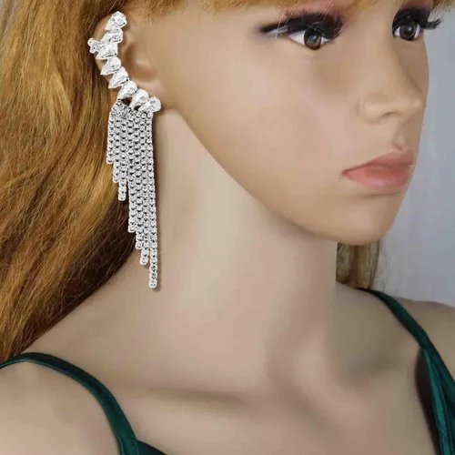 Vista 4 de Crystal Leaf Climbers Crawler - Aretes de joyería con circonita brillante pavimenta de metal para las orejas