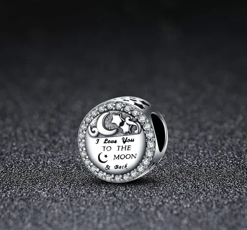 Vista 5 de MUERDOU Collar de pulsera de plata de ley 925 con dije de "I Love You to the Moon and Back Charm" para mujer