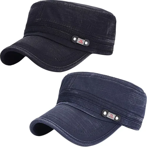 Vista 13 de Gorra militar unisex, estilo cadete, ajustable, de algodón lavado, con parte superior plana, gorra de béisbol