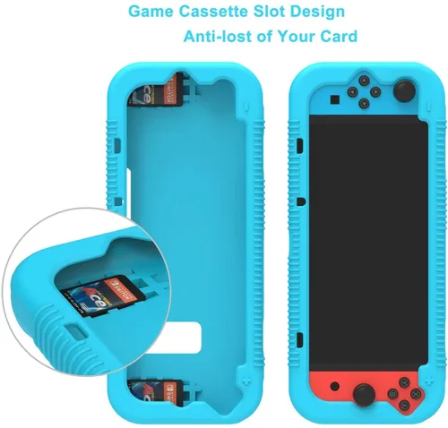 Vista 4 de Teyomi Protective Silicone Case for Nintendo Switch, Grip Cover with Tempered Glass Screen Protector, 2 Storage Slots for Game Cards
