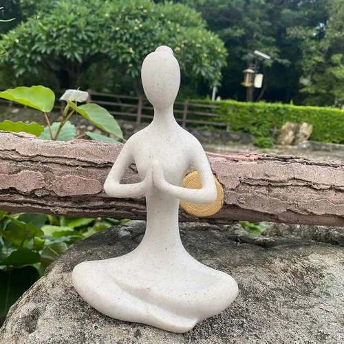 Vista 2 de Figura de yoga para el hogar, estatua de yoga budista zen, escultura de estatua de yoga Namaste, decoración interior y exterior para cumpleaños, día