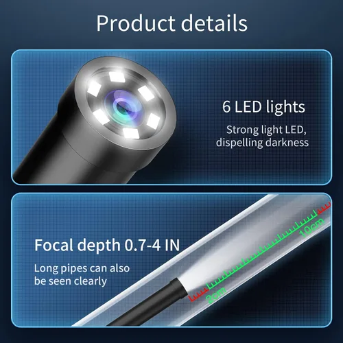 Vista 3 de Cámara de endoscopio con luz, boroscopio con 6 luces LED, endoscopio con cámara de serpiente semirrígida de 9.8 pies, cámara de inspección