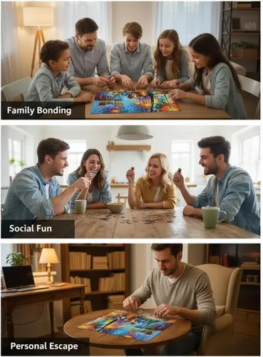 Vista 7 de Ingooood Rompecabezas de madera para adultos, 1000 piezas, acompañado, juegos familiares desafiantes y terapéuticos para parejas, divertido regalo
