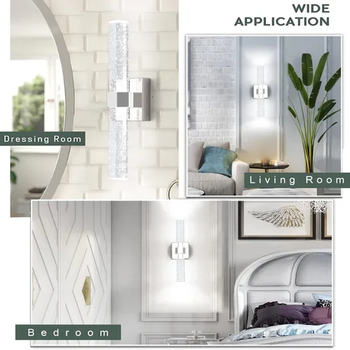 Vista 8 de Aipsun Lámparas de baño, luces cromadas con cristal de burbujas, accesorios de iluminación modernos de 19.7 pulgadas, accesorios de iluminación