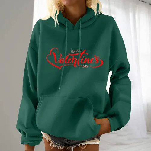 Vista 4 de SHAOBGE valentines day shirts Women's Valentine's Day Letter Printed Long Sleeve Casual Pullover Hooded Sweatshirt for