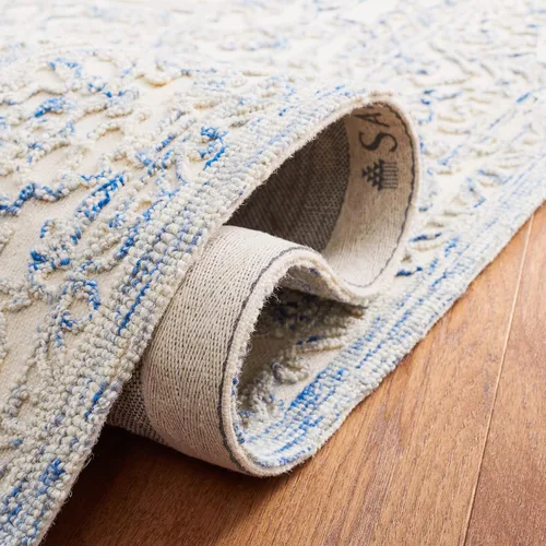 Vista 5 de Martha Stewart x SAFAVIEH - Colección de alfombras de área, 2 pies 3 pulgadas x 8 pies, marfil y azul, lana hecha a mano, ideal para sala de estar