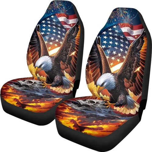 Vista 49 de ELEQIN 250 fundas de asiento delantero de automóvil con bandera patriótica estadounidense, paquete de 2 protectores de asiento de poliéster suaves