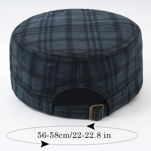 Vista 7 de Gorra de cadete para hombre, estilo militar, vintage, diseño a cuadros, tapa superior plana