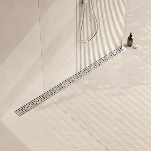 Vista 11 de Neodrain - Drenaje lineal rectangular de 24 pulgadas de latón cepillado con rejilla de patrón de ladrillo, drenaje de piso de baño de acero