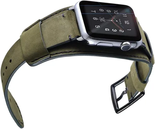 Vista 4 de Compatible con correas de Apple Watch de 1.496 pulgadas, 1.575 pulgadas, 1.614 pulgadas, correa de cuero genuino retro de caballo loco para iWatch