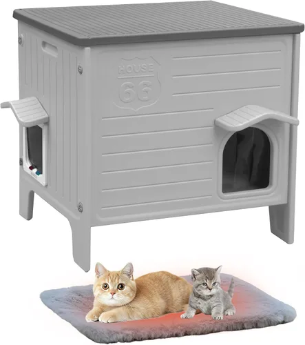 Vista 11 de Deblue Casa para Gatos de Exterior Resistente a la Intemperie Grande de Plástico Casas para Gatos con Puerta de Escape Interior Impermeable Refugio