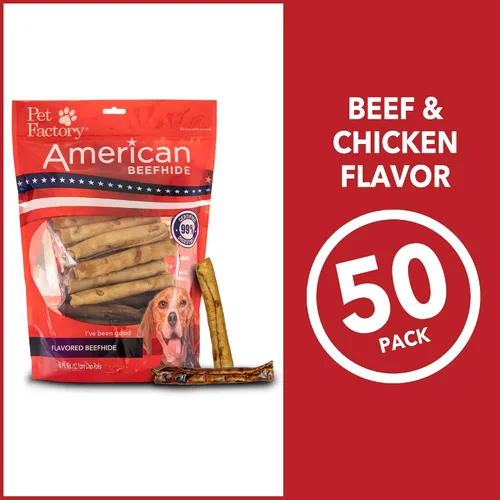 Vista 4 de Pet Factory American Beefhide - Rollos de chips de 5 pulgadas para perros, sabor a carne de res y pollo, 50 unidades/1 paquete