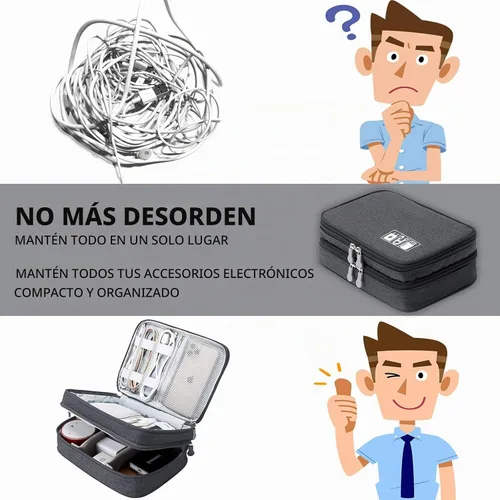 Vista 2 de mygreen Organizador de viaje para electrónica, estuche impermeable para accesorios electrónicos, bolsa de almacenamiento para cables de doble capa