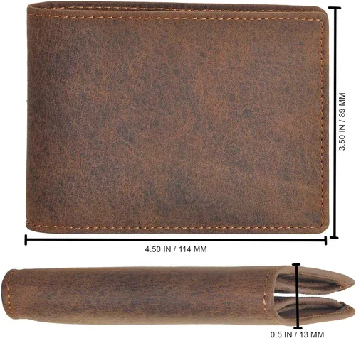 Vista 6 de Billetera de cuero delgada para hombre con bolsillo plegable y tecnología de bloqueo RFID, Marrón cazador oscuro