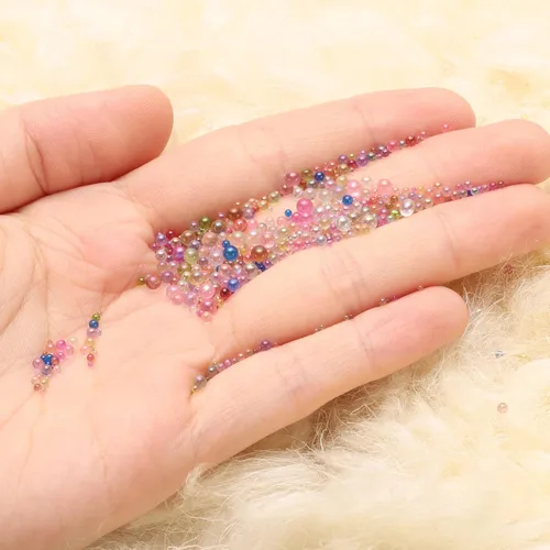 Vista 5 de Cuentas de vidrio iridiscente diminutas de burbuja, 0.4-3mm 10g Cuentas redondas micro mini transparentes sin agujero en forma de gota de agua