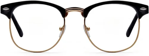 Vista 2 de gafas con lentes transparentes de cuerno lustrado medio marco clásicos, retro, vintage Oro