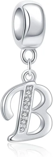 Vista 6 de ABUN Abalorio de plata de ley 925 con letra A a la Z, espaciador de inicial, con circonita cúbica transparete colgante, auténtica, para pulseras