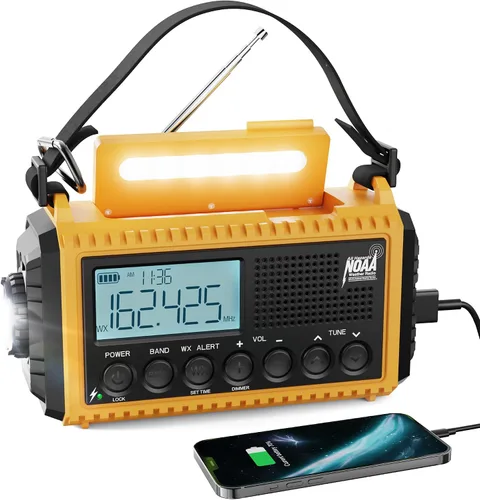 Vista 8 de Raynic - Radio meteorológica NOAA, radio de emergencia solar con manivela de 5000 mAh/18 500 mWh, radio portátil a batería con AM/FM/SW/NOAA