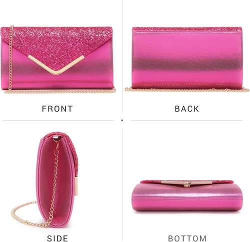 Vista 4 de Dasein Bolsos de noche para mujer, monederos formales para boda, fiesta, graduación, con correa para el hombro y solapa con purpurina