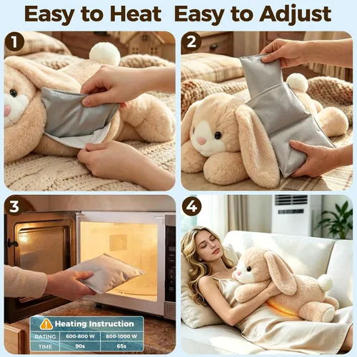 Vista 5 de Mewaii Peluches con peso de conejo, calentable, refrigerable, 2-5 libras Blanco crema