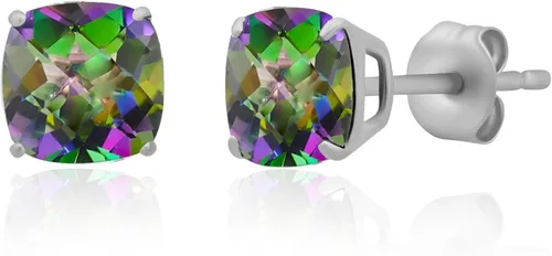 Vista 17 de 925 Sterling Silver Cushion Cut Gemstone Stud Earrings for Women 6MM Hypoallergenic Birthstone Stud Earrings Anti Tarnish Silver Earring Studs