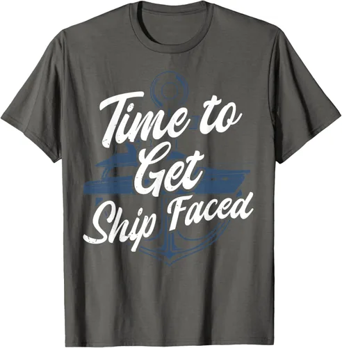 Vista 31 de Time to Get Ship Faced Holiday Hilarante Nautical Sailing Camiseta, Negro, S