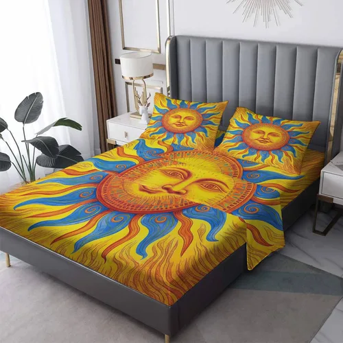 Vista 8 de Sun Sheets tamaño individual – Sábanas estéticas celestiales de microfibra suave, bolsillo profundo, sábanas y fundas de almohada estampadas sin
