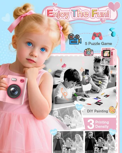 Vista 3 de Juguetes de cámara digital para niños de 3, 4, 5, 6, 7, 8, 9 y 10 años, regalo de Navidad y cumpleaños con cámara digital HD de 1080P, tarjeta SD