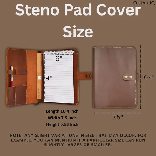 Vista 6 de Funda de cuero rústico para cuaderno de esteno en espiral de 6 x 9 pulgadas, cubierta Cahier recargable hecha a mano, organizador de cuero