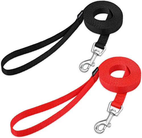 Vista 7 de AMAGOOD 6 pies de correas para cachorros/perros, correa de estilo tradicional resistente con gancho de cuello fácil de usar, correa para perros Negro