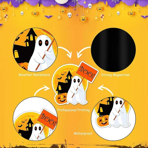 Vista 3 de QODOLSI 12 calcomanías para el cuerpo de Halloween para automóvil, adsorción, calabaza, fantasma, mago, personalidad, impresión clara, adornos