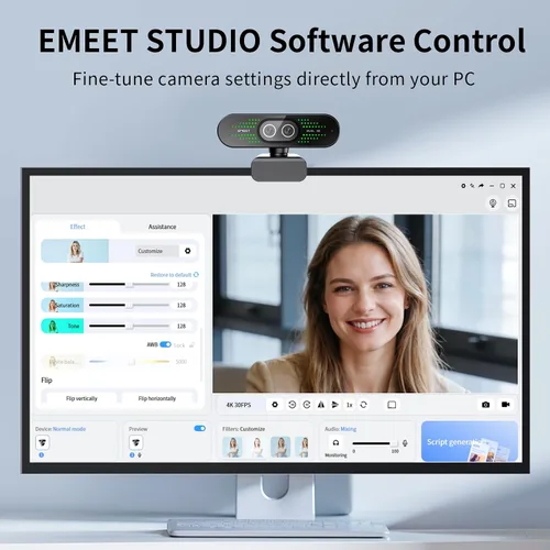 Vista 6 de EMEET NOVA 4K Cámara web 4K de doble cámara para PC, cámaras gran angular y teleobjetivo, zoom híbrido máximo 11X, enfoque PDAF, control remoto