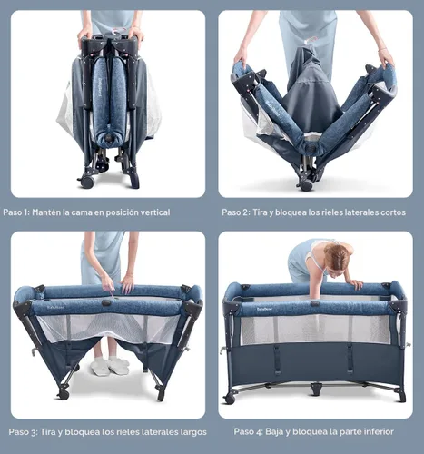 Vista 8 de BabyBond Cuna para bebé, cuna de noche, paquete y juego con sábana, cambiador de pañales y móvil de música desde recién nacidos hasta niños