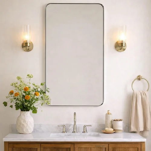 Vista 16 de GRACTO Espejo de baño con marco de metal de acero inoxidable de níquel cepillado de 20 x 30 pulgadas para montar en la pared, espejo rectangular