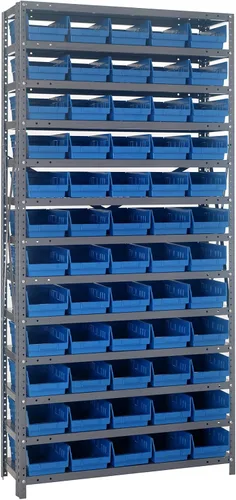 Vista 138 de Quantum QSBU-245BK Heavy Duty Shelving Unit with (7) Shelves and (24) QUS245 Black Bins for Garage Warehouse Storage Distribution 400 lb Load