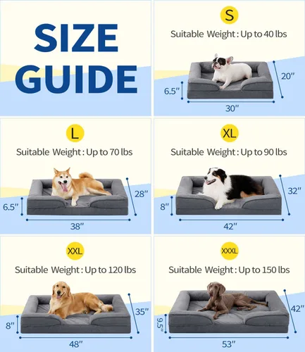 Vista 8 de Made4pet - Cama grande para perro, sofá ortopédico de espuma para perros, sofá cama para mascotas de 38 pulgadas con funda impermeable lavable, Gris
