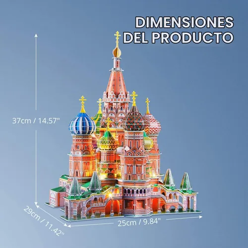 Vista 7 de CubicFun World's Great Architectures Figura de edificio, Led Catedral de San Basilio 224 piezas St. Rompecabezas 3D LED de la catedral de Basilio