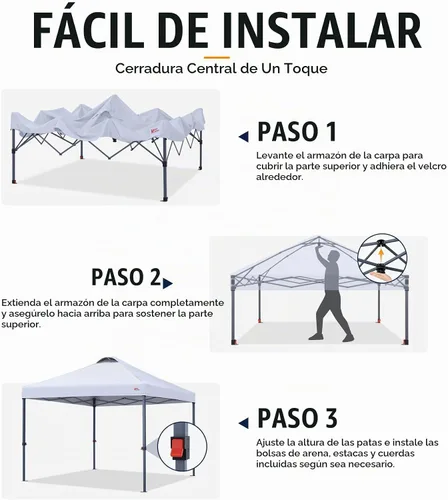 Vista 6 de MASTERCANOPY Tienda de campaña desplegable duradera de 8 x 8 con bolsa Blanco