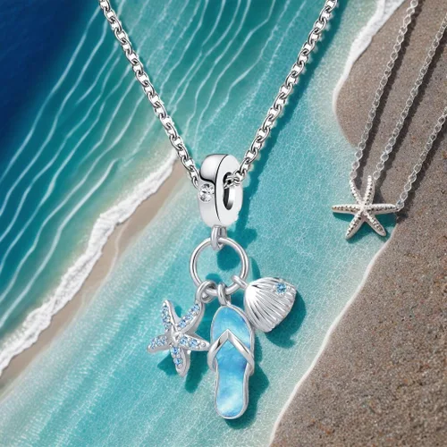 Vista 5 de DWJSu Pantuflas de playa con diseño de estrella de mar y concha de mar para niñas y mujeres