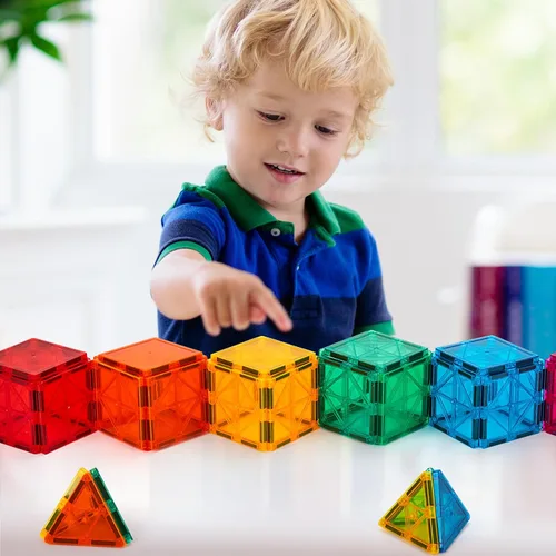 Vista 3 de FNJO Azulejos magnéticos, juego de construcción de 52 piezas, bloques de construcción magnéticos, juguetes STEM de construcción para niños
