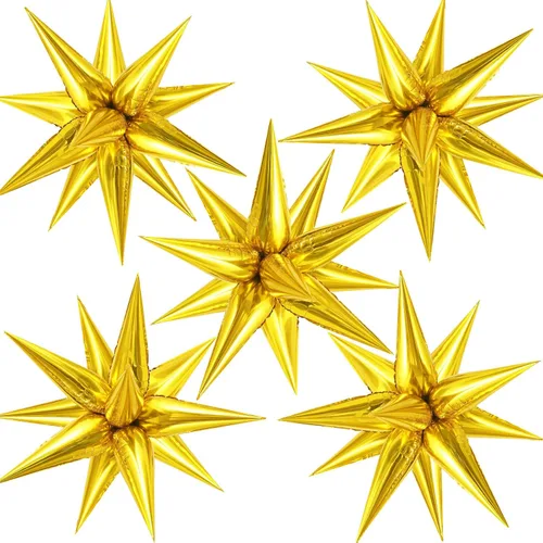 Vista 14 de 60 unidades de globos de estrella negros con explosión de 12 puntas de papel de aluminio con forma de cono mágico grande para decoración de fondo