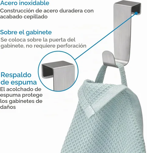 Vista 3 de iDesign Forma Gancho de almacenamiento de acero inoxidable cepillado sobre el gabinete, 1 x 2.25 x 3 pulgadas Almacenamiento sobre el gabinete
