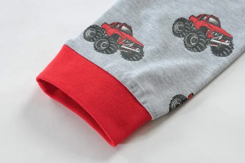 Vista 7 de Pijamas para niños pequeños, 100 % algodón, dinosaurio, 2 piezas, camión, ropa de dormir de 2 a 7 años