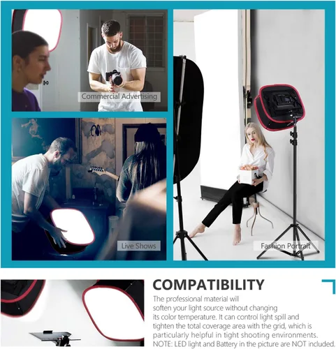 Vista 7 de Neewer Caja de luz Softbox plegable con clip de correa, rejilla y bolsa de transporte Compatible con paneles de luz LED Neewer 480/660/530, apertura