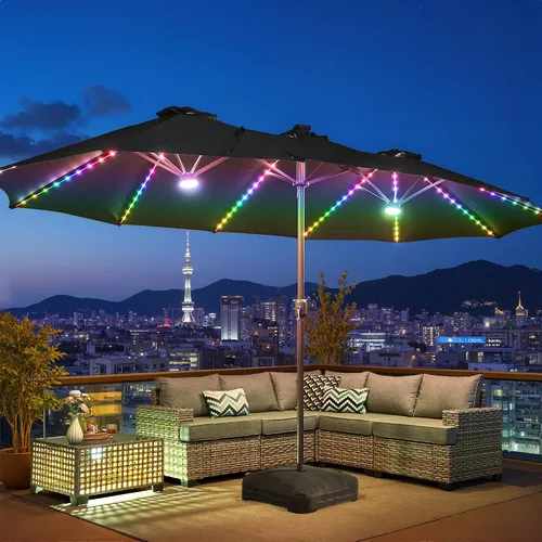 Vista 13 de HOOOWOOO Sombrilla de doble cabeza de 15 pies para patio al aire libre con Beige