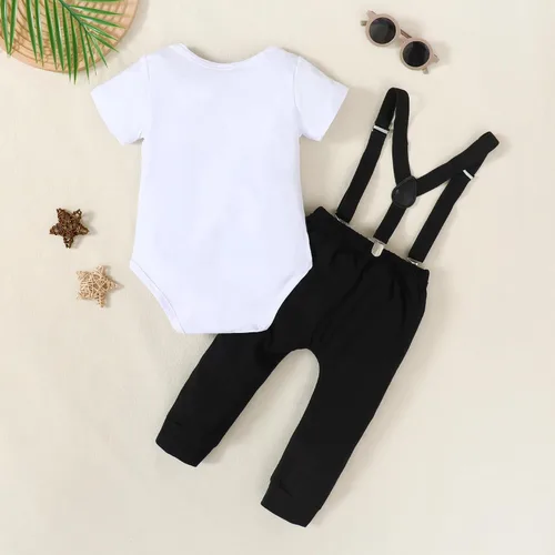 Vista 7 de Conjunto divertido de ropa de primer cumpleaños para bebé niño, con corbatín y estampado de dinosaurio, conjunto de pantalones con tirantes
