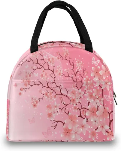 Vista 3 de AUUXVA Bolsa de almuerzo japonesa con diseño de flor de cerezo para mujeres, hielera, reutilizable, bolsa de almuerzo portátil para niños, niñas