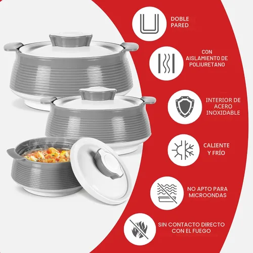 Vista 3 de Milton Cacerola para comida caliente, olla caliente de acero inoxidable con aislamiento de doble pared interior con tapa, caja de servir