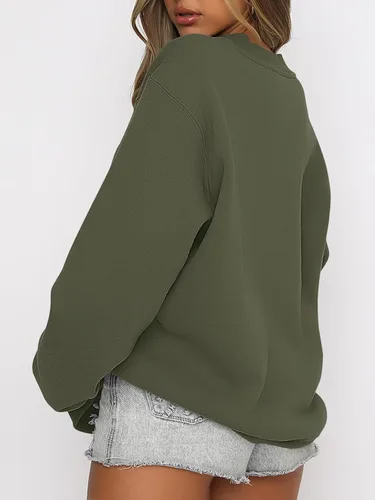 Vista 2 de ANRABESS Sudadera de manga larga para mujer, casual, cuello redondo, ajuste holgado, sudadera con capucha de forro polar para otoño