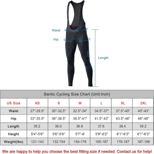 Vista 3 de Santic Mallas de ciclismo con peto para hombre, acolchadas, largas acolchadas con bolsillo